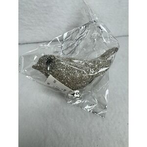 New Pottery Barn Glitter Bird‎ Ornament Silver Christmas Decor Clip